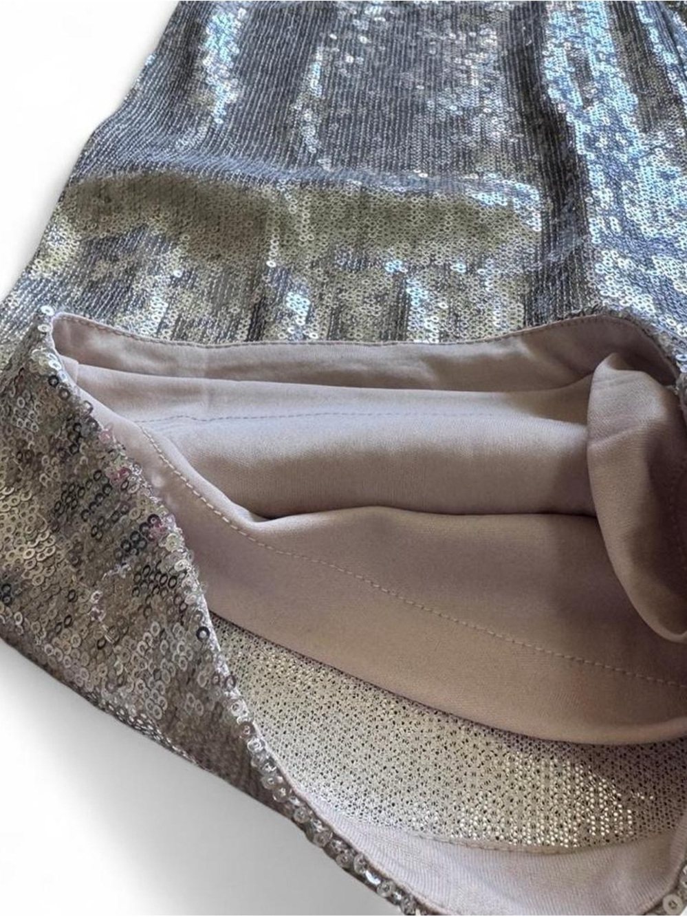 Boston Proper Malibu Silver Sequin Wide Leg Pants Lined Stretch Waist Glam Small - Picture 6 of 9